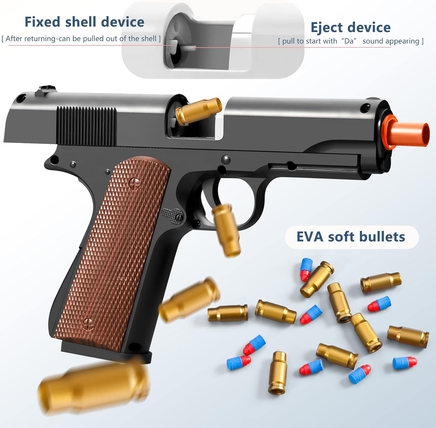 Shell ejecting Soft Bullet Foam Blasters Pellet Ball Pistol Realistic Dart Hand Gun Cool Stuff That Look Real Coolest for Age Year Old Boys Toys Teen Teenager teenag Gift Ideas (Black)