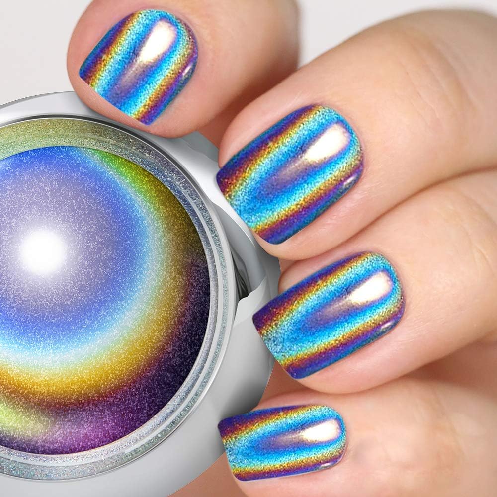 PrettyDiva Holographic Nail Powders - Unicorn Chrome Nail Powder, Hologram Iridescent Nail Pigment, Top Grade Rainbow Glitter HOLO Laser Powders for Nails Manicure Pigments (Holographic)