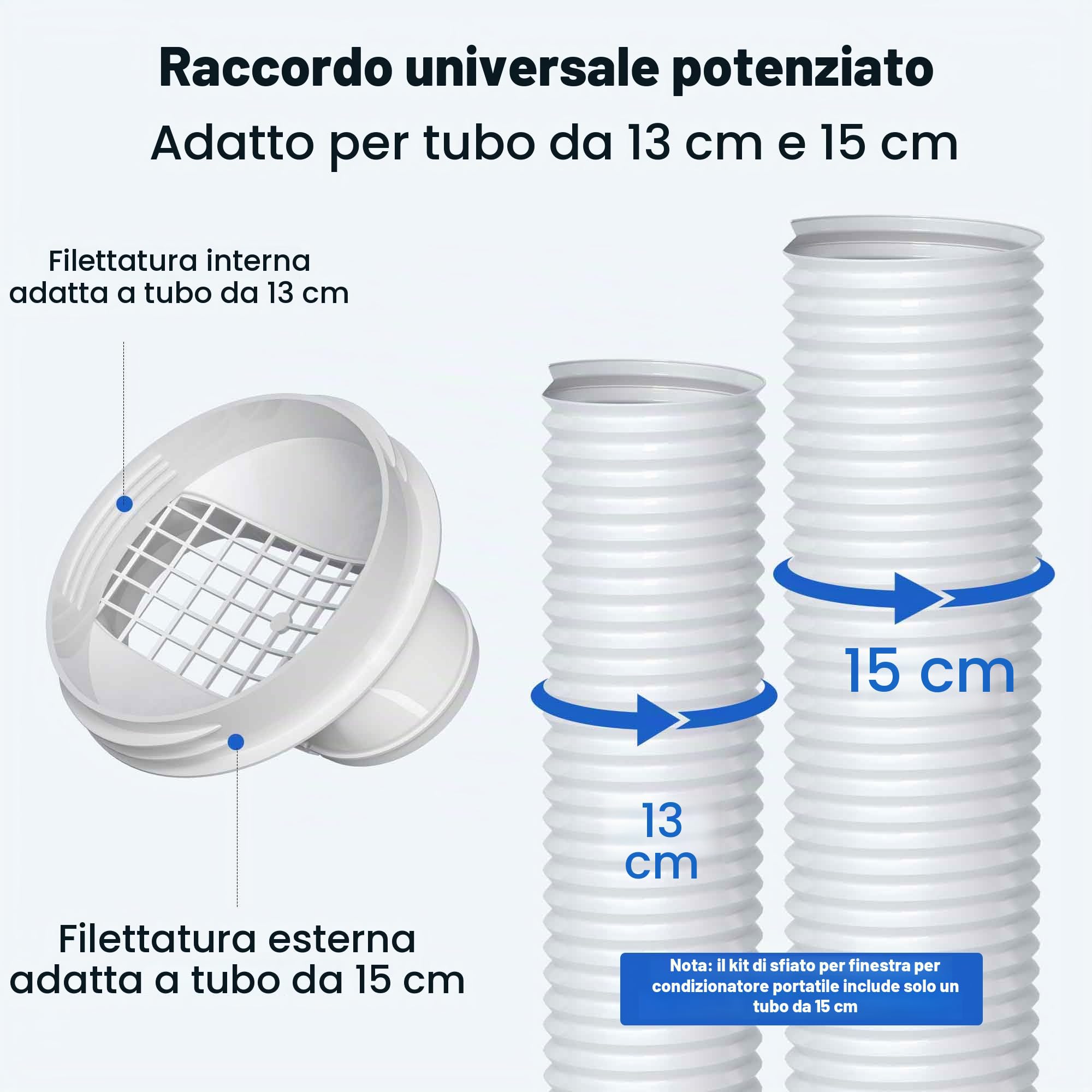 Kit di ventilazione per finestra AC portatile, con tubo di scarico da 15 cm, accoppiatore da 15 cm e protezione per uccelli, kit di guarnizioni regolabili per finestre del condizionatore
