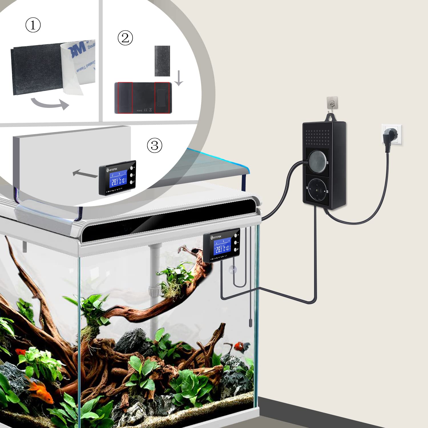 KETOTEK PID Tag Nacht Thermostat Dimmer Temperaturregler Steckdose Stecker mit Timer Digital Dimmthermostat für Wärmelampe Gewächshaus Aquarium Pflanzen Reptilien