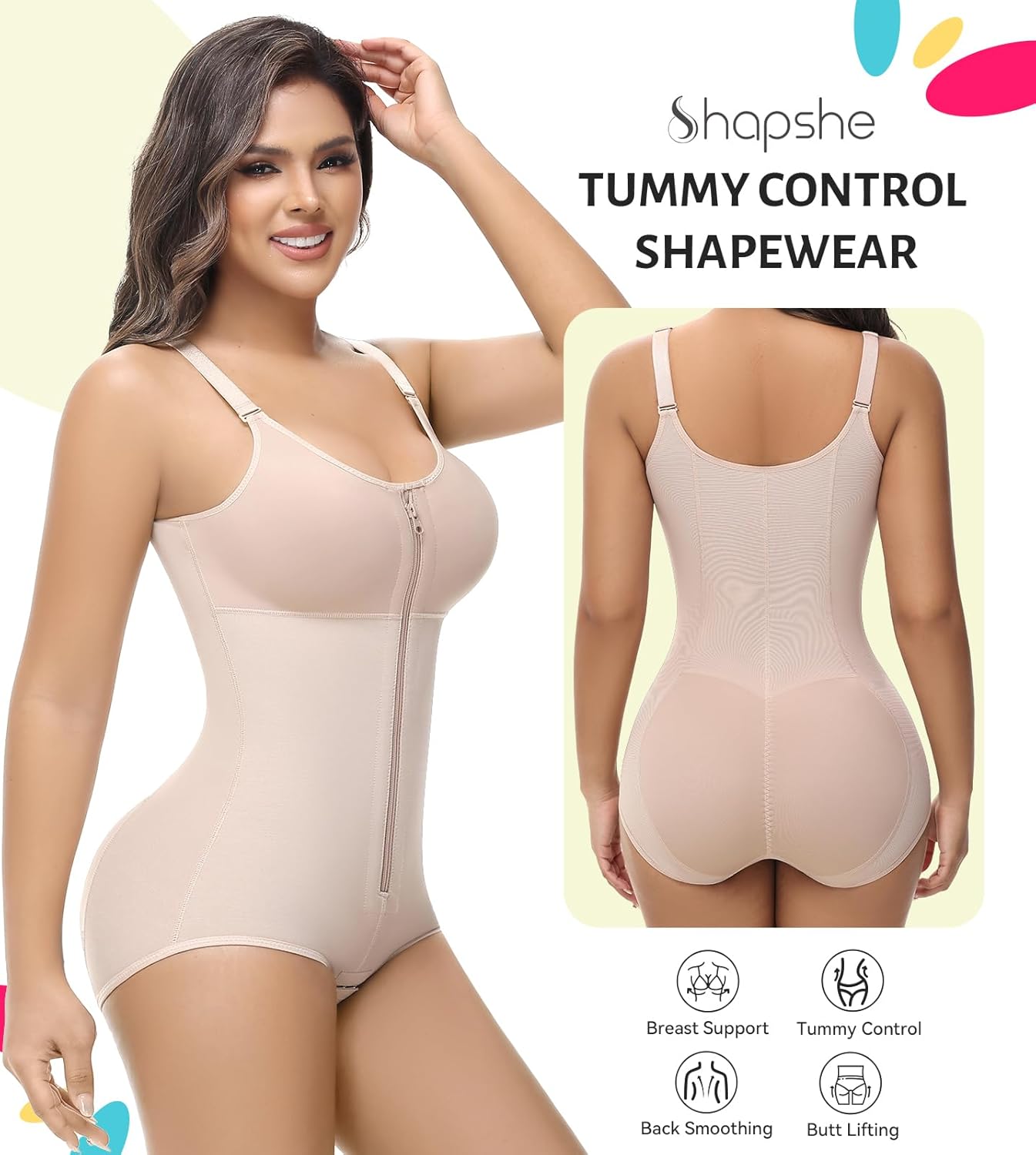 SHAPSHE Fajas Colombianas Moldeadoras Body Shaper Post Surgery Compression Garment Shapewear Tummy Control with Zipper - Image 2