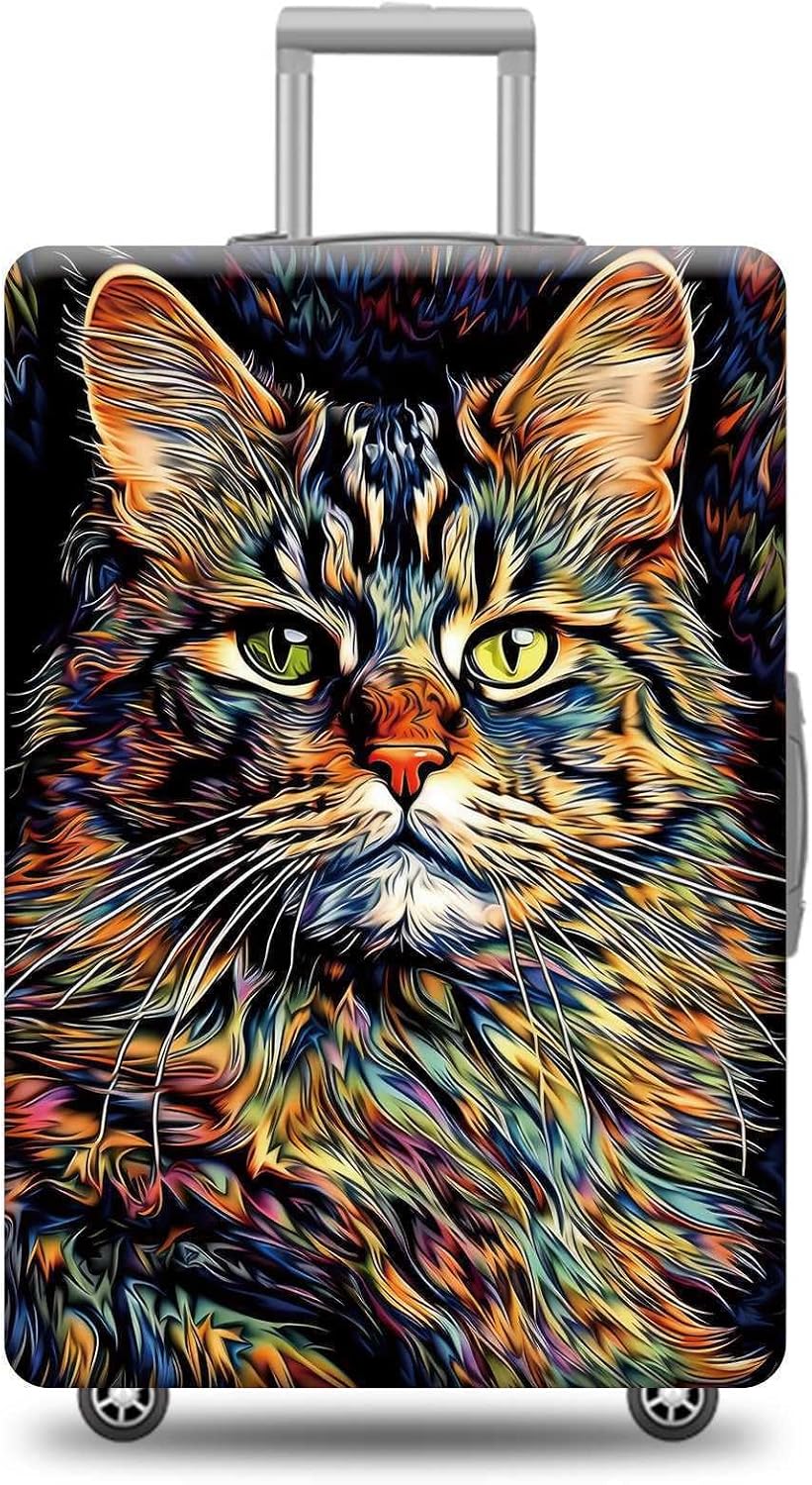 Personalized Luggage Cover Cute American Bobtail Manx Cat Suitcase Protector Washable Elastic Baggage Cover For Pet Lovers Fits 18"-32" Luggage Style 5