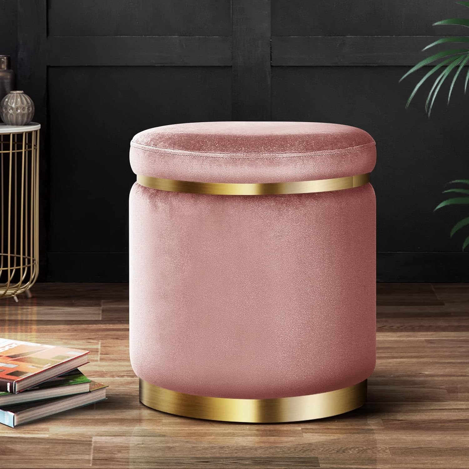 RIBAVARY Velvet Luxurious Ottoman Pouffes for Sitting, for Bedroom & Living Room, Sofa Side Stool, Wooden Small Ottoman Footrest Stool, Makeup Chair, Pouf for Office & Home Decoration. (Pink, 1) (B0D8X9W65H) Amazon Price History, Amazon Price Tracker