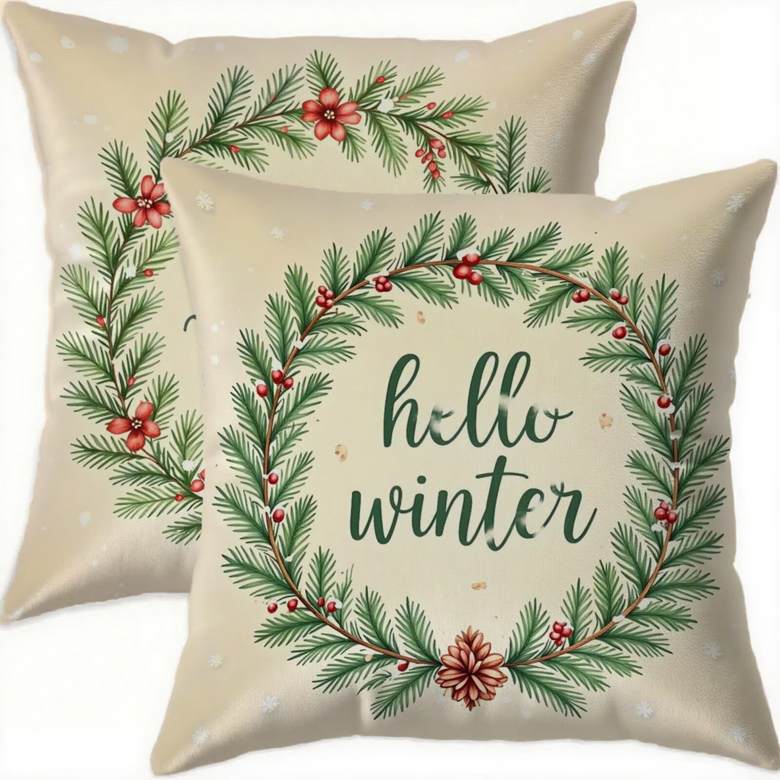 Housse coussin 70x70cm vert lot de 2 en velours imperméable Noël
