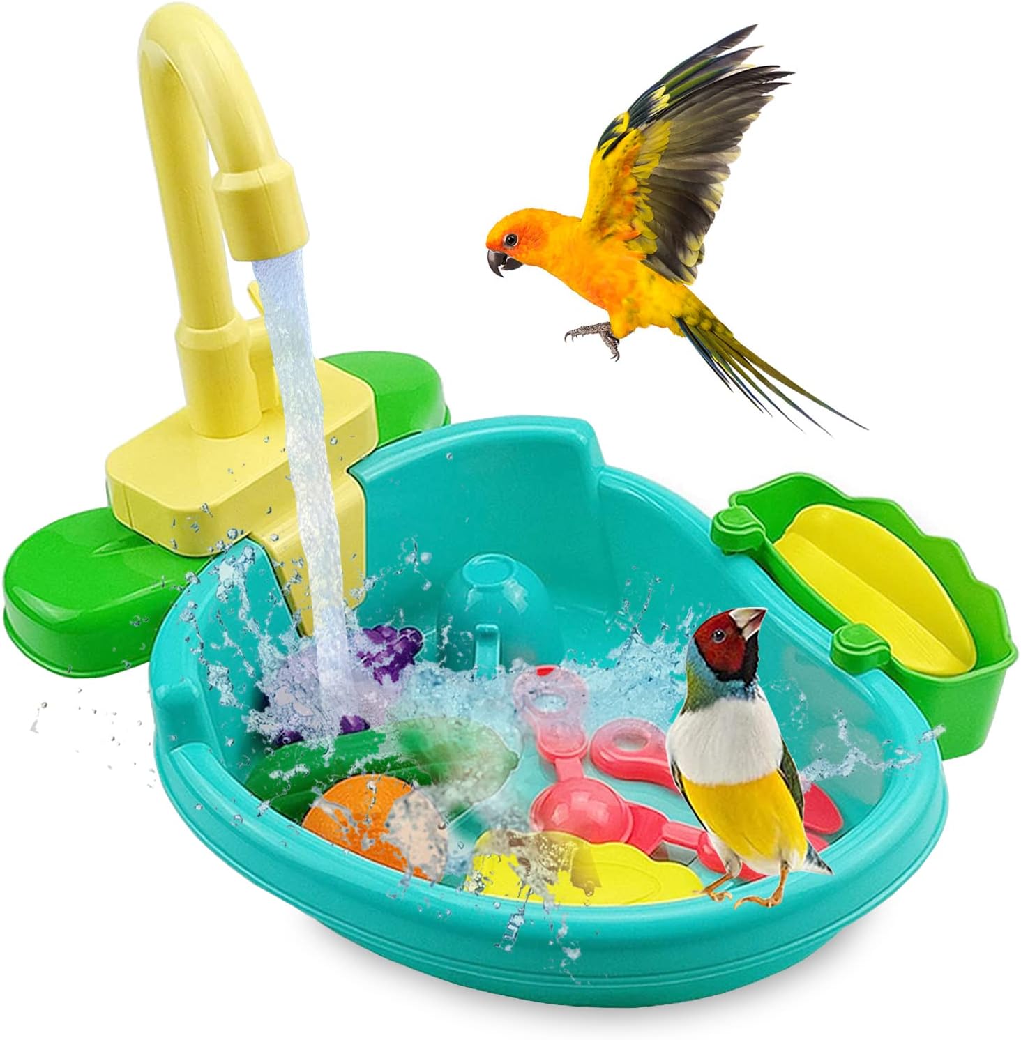 Parrot Automatic Bathtub,Bath Tub for Bird Parrot w/Faucet,Bird Bath
