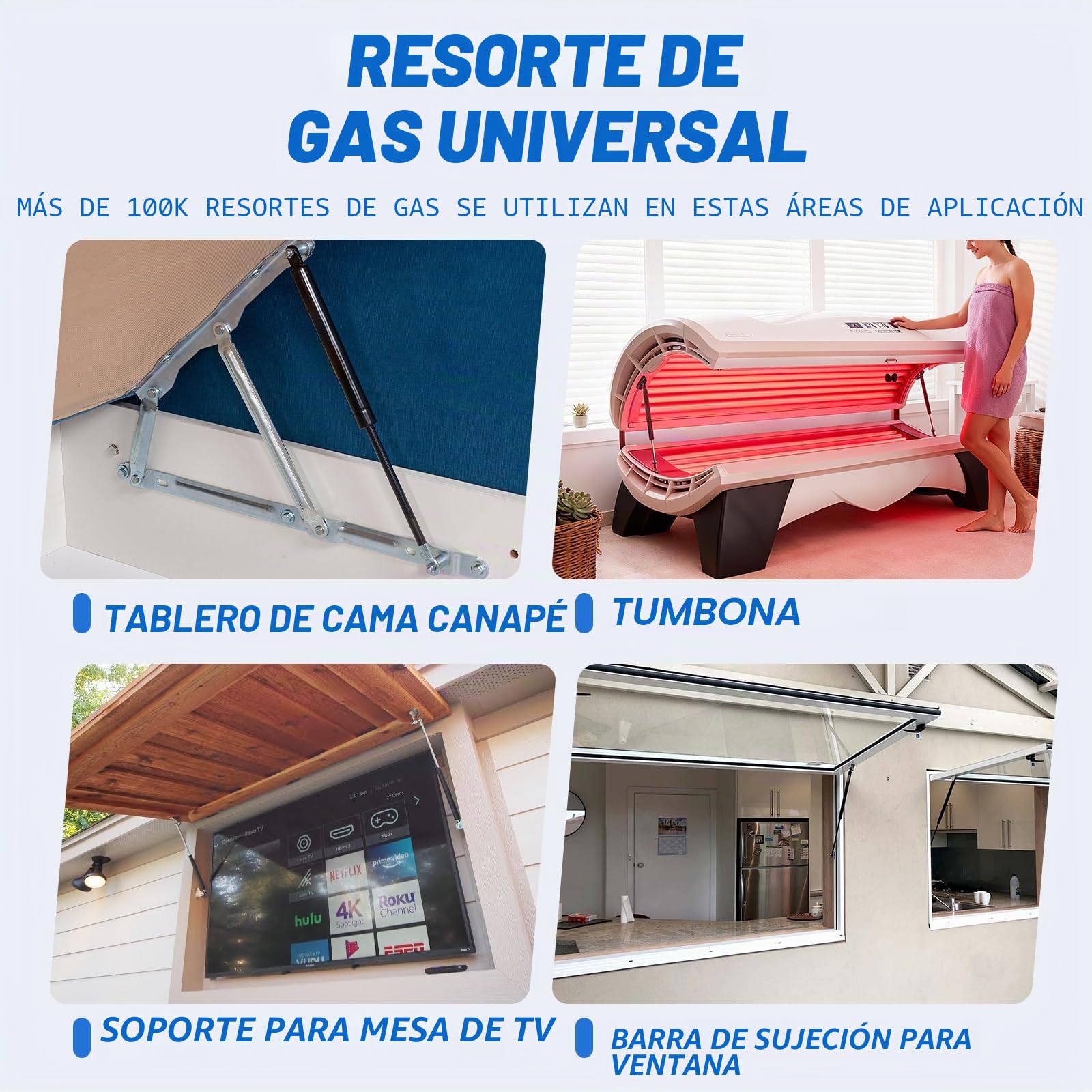 ARANA 2x Muelle de Amortiguadores de gas resorte universales 500 mm, 1000 N presión, para cama otomana, cubierta de barco, canape, cama abatible, caja de almacenamiento, ventana y bricolaje