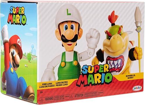 Miniatura 7 de Super Mario Nintendo - Figura de acción de 4 pulgadas, paquete de 2 Fire Luigi & Bowser Jr. con accesorios