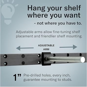 MURPHY DOOR Floating Shelf Hardware Kit Space-Saving Adjustable Floating Shelf Brackets with Aluminum Rails & Steel Arms Easy Install DIY Wall Shelf Hardware for 18 Shelves