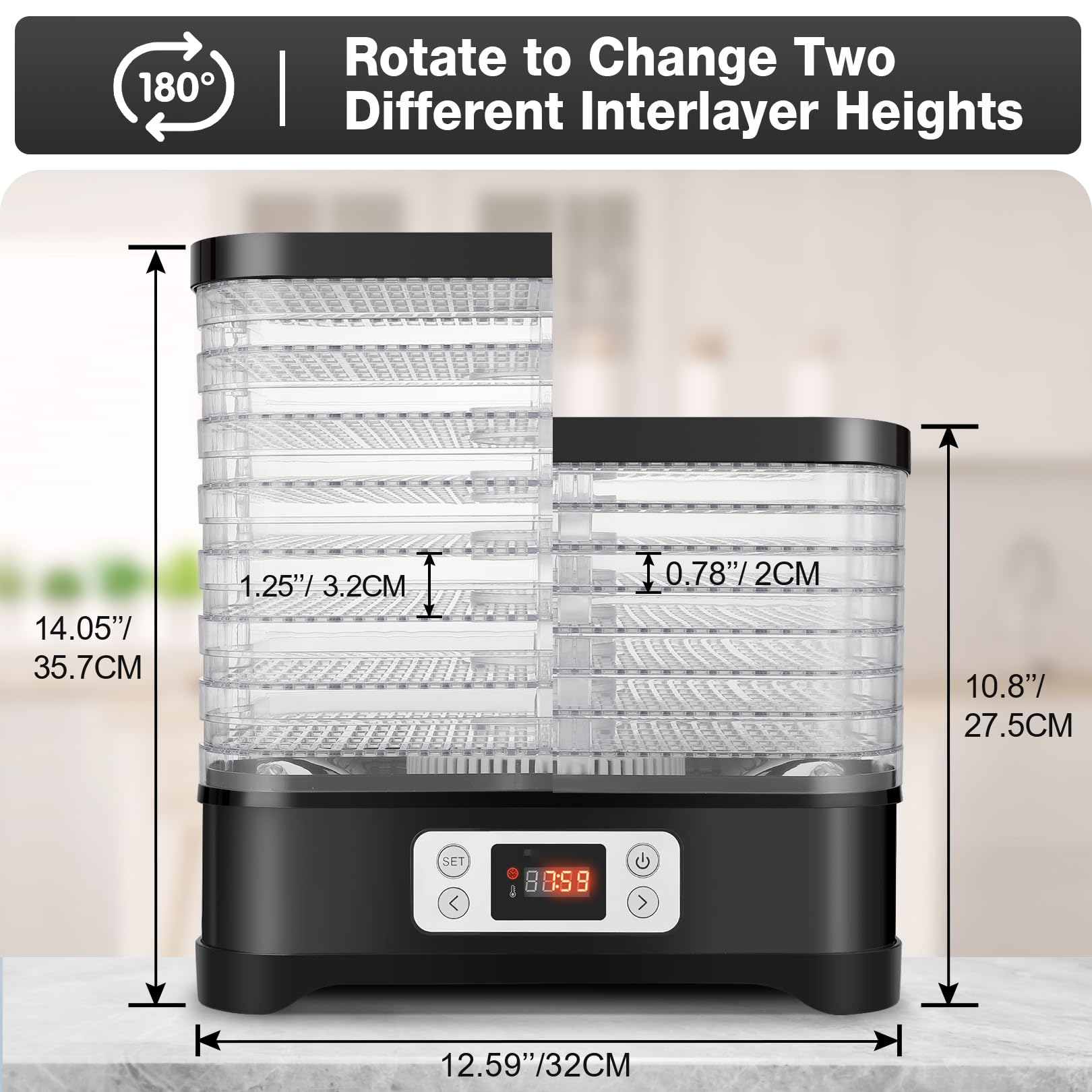 Meykey Deshidratador de Alimentos 8 Pisos, 400 W, Eléctrico de Acero Inoxidable Con Indicador de Tiempo, Temporizador y Control de Temperatura