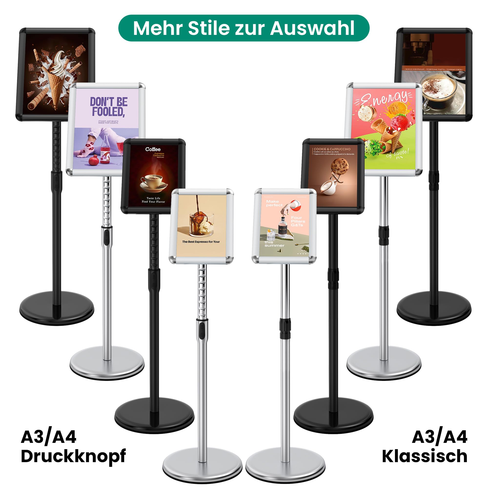 Infoständer DIN A3 420x297mm Informationsständer Höhenverstellbar Edelstahl Kundenstopper Aufsteller Plakatständer Präsentationsständer Werbeständer (Schwarz, A3)