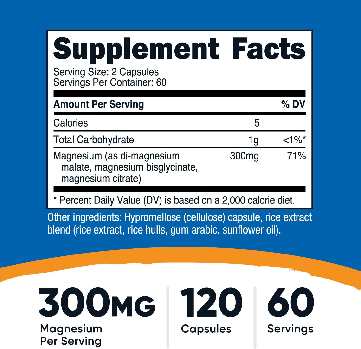 Nutricost Triple Magnesium Complex (300mg, 120 Capsules) - from Di-Magnesium Malate, Bisglycinate and Citrate, 60 Servings - Image 2