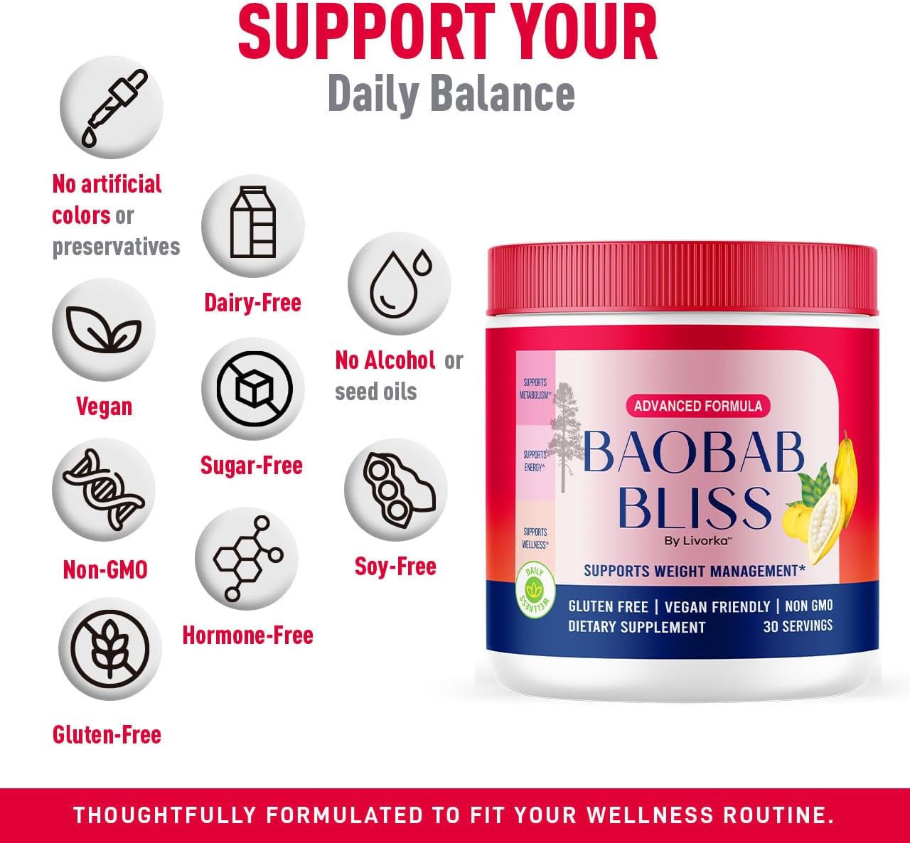 LIVORKA Baobab Bliss, All Natural Fiber Organic Fruit Powder Supplement, 60 Servings for 2 Months (Pack of 2)