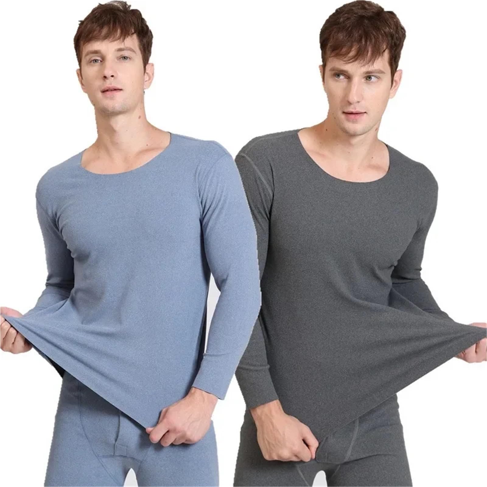 Conjuntos Térmicos Para Hombre Otoño Invierno ropa interior térmica de manga larga sin costuras for hombre talla grande cuello redondo ropa fina de otoño Top Para El Running, El Esquí(Beige,5XL (100-1