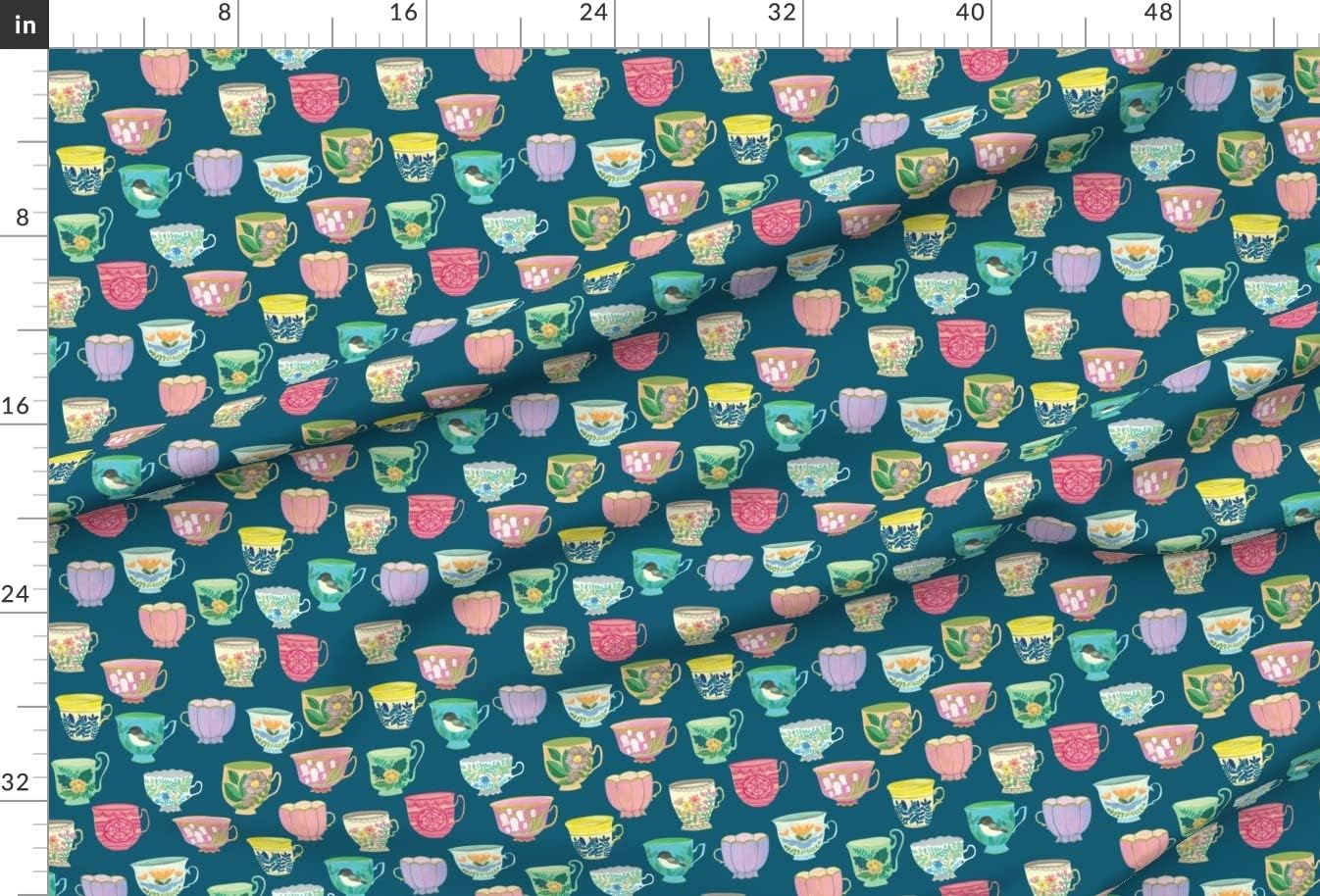 Spoonflower Fabric - Vintage Tea Blue Coffee Pastel French Teacup Printed on Minky Fabric by The Yard - Sewing Baby Blankets Quilt Backing Plush
