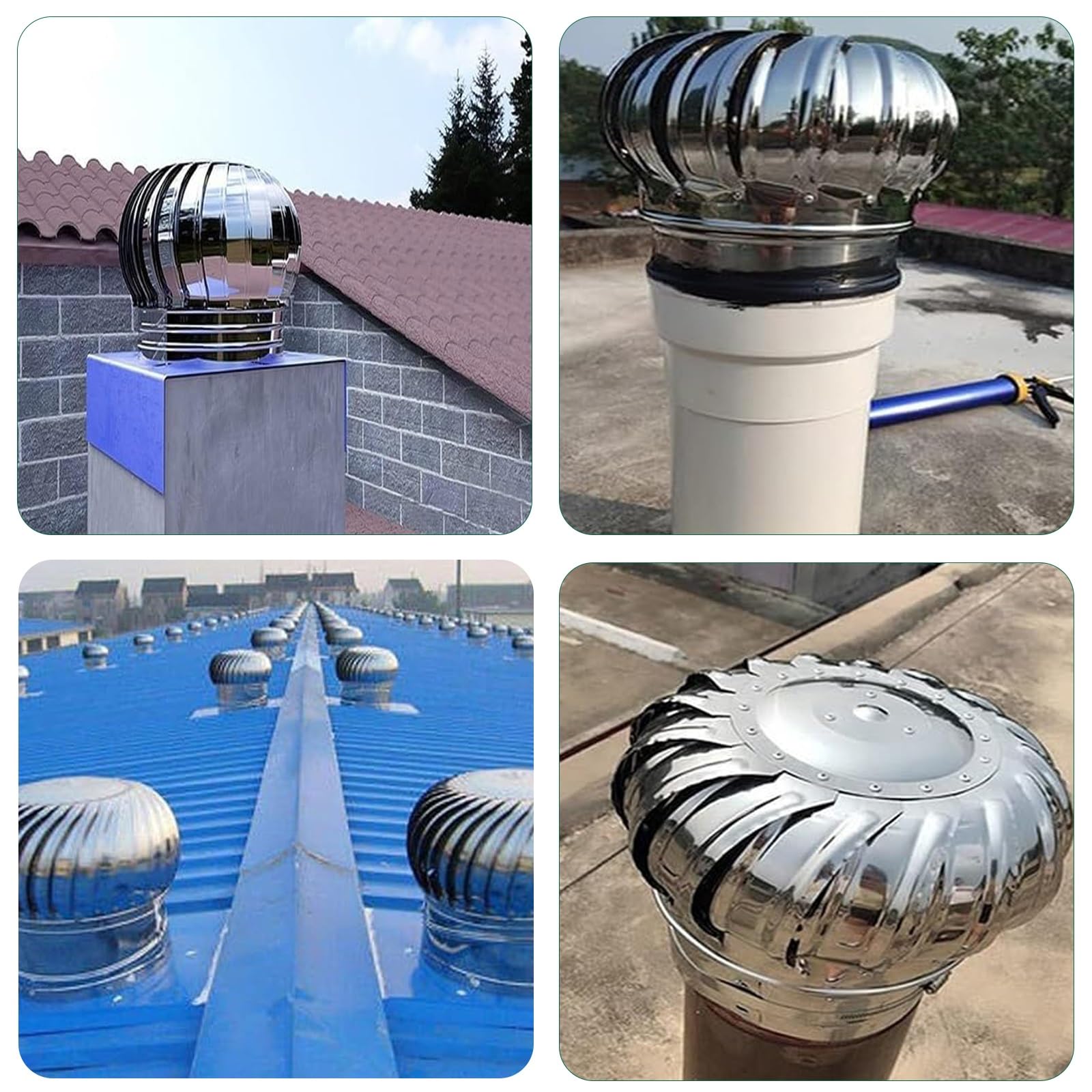 Ventilation Turbine 4 Pouces, Chapeau de cheminée 100 mm en Acier Inoxydable 304, Ventilation Turbine rotative, aérateur de toiture, Ventilation de toiture, Ventilation de toiture Tous Temps