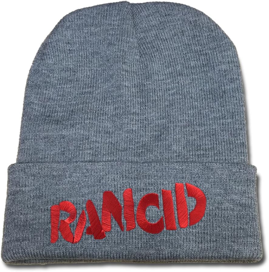 JIUWEI Rancid Band Logo Beanie Fashion Unisex Embroidery Beanies Skullies Knitted Hats Skull Caps - Grey