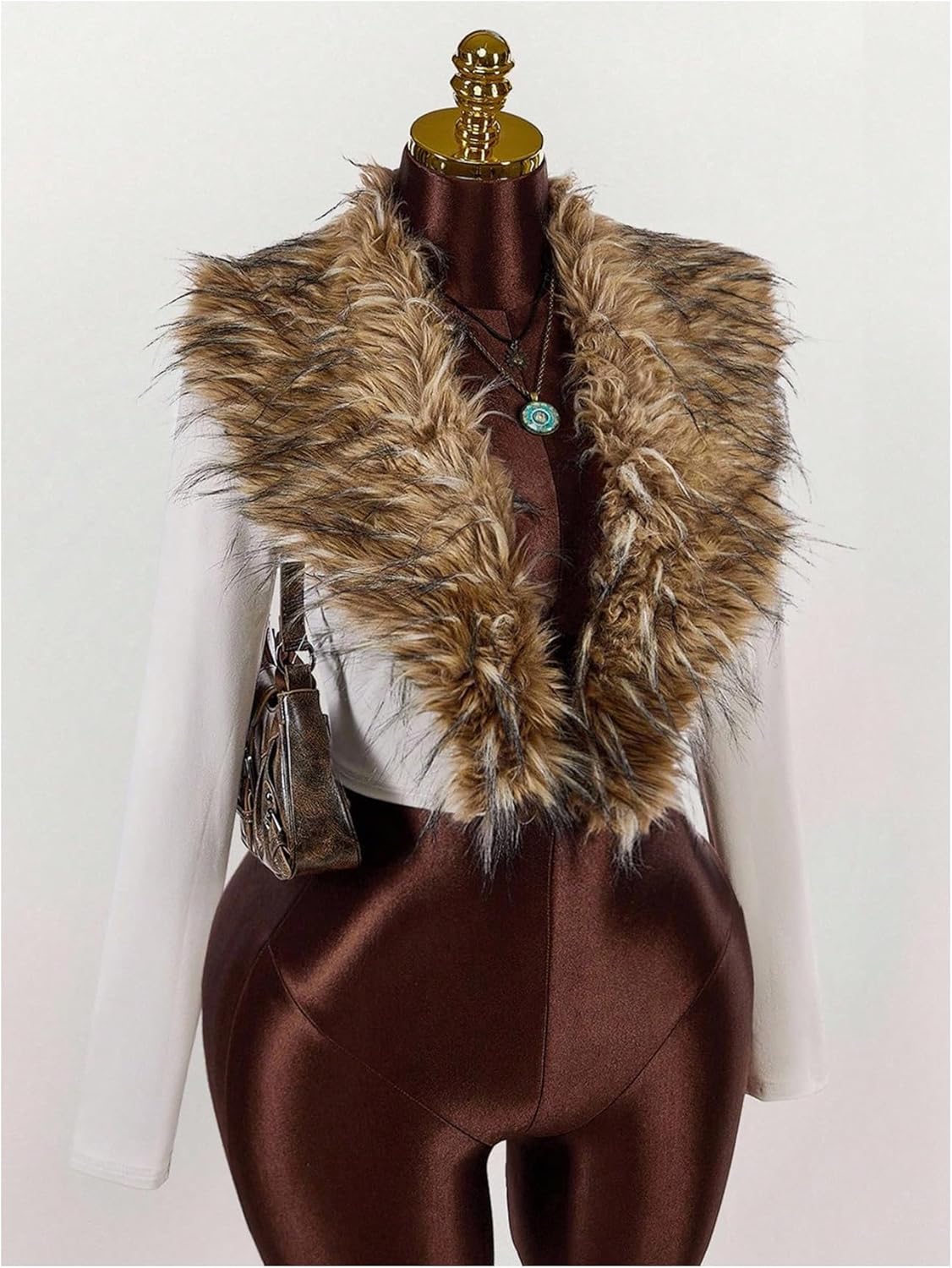 MakeMeChic Women's Plus Size Cropped Jacket Contrast Faux Fur Long Sleeve Fuzzy Fall Coats - Image 4