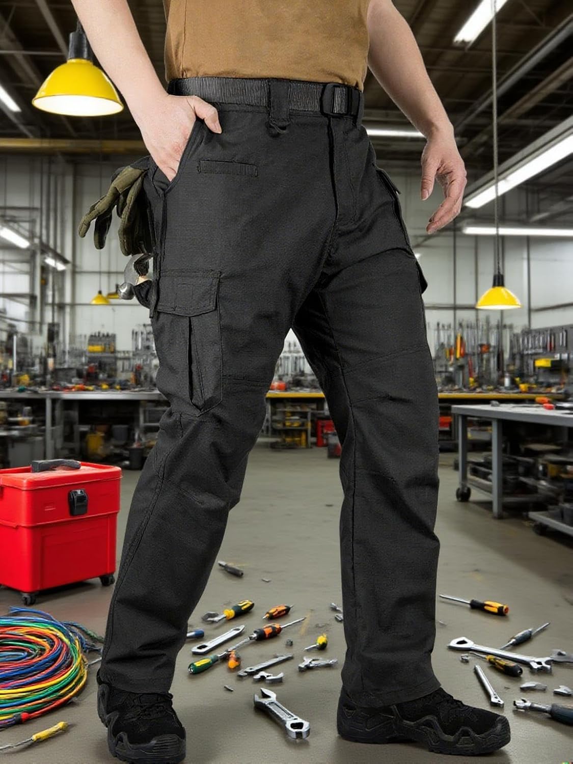 Stretch Work Pants for Men Ripstop Utility Cargo Pants Water Resistant Tactical Pants with Multi Pockets No Belt - Image 6