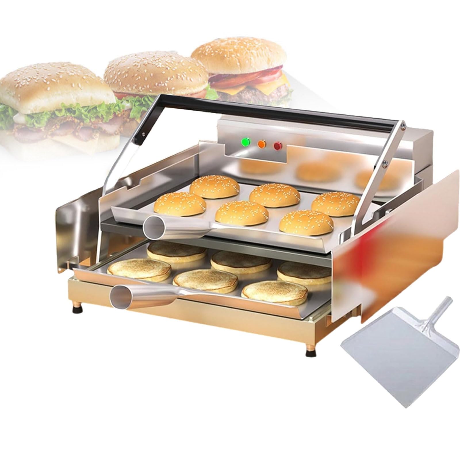 Automatyczny dwuwarstwowy toster hamburgerów,timer 0~3min,50-300℃ | Komercyjna maszyna pieczenia hamburgerów mocy,kontrola termostatyczna,nieprzywierająca płyta do pieczenia(Small)