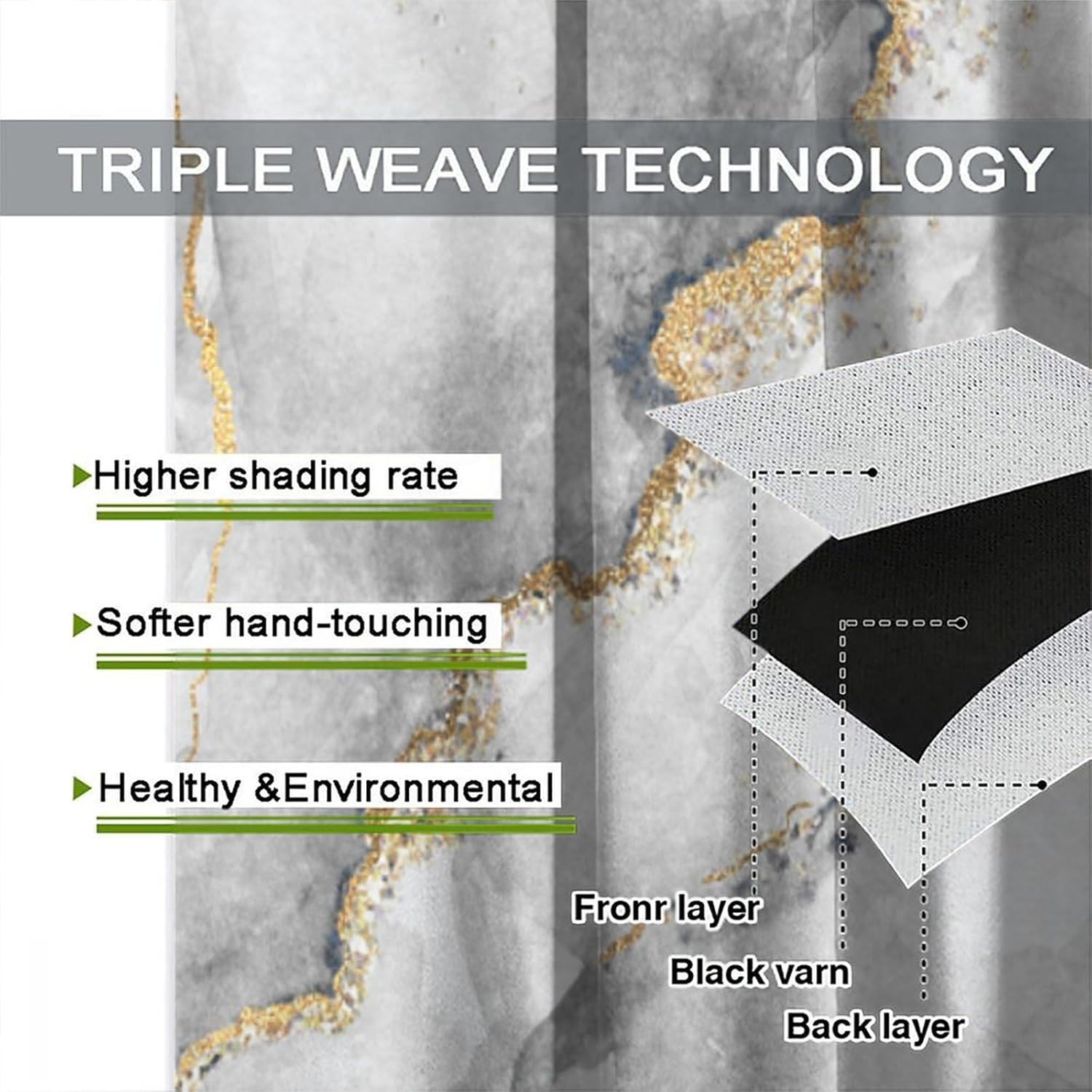 White and Gray Window Curtains,Marble Texture Modern Abstract Art Window Treatments for Bedroom Living Room Kitchen Office Polyester Fabric Drapes 2 Panel Sets Total Size 55" x 63"