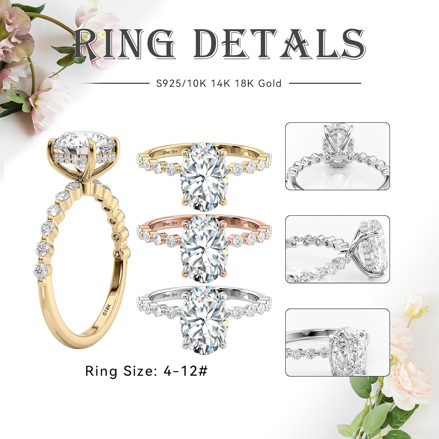 Round/Pear/Emerald/Oval/Radiant Cut 1-3 CT Moissanite Engagement Ring for Women, 10K 14K 18K Solid Gold Moissanite Wedding Promise Rings With Hidden Halo Christmas Jewelry Gift for Her
