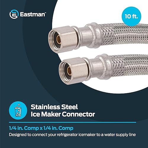 Vista 12 de Eastman Conector flexible para máquina de hielo de 20 pies, conexión de compresión de 1/4 pulgadas x 1/4 pulgadas, acero inoxidable trenzado