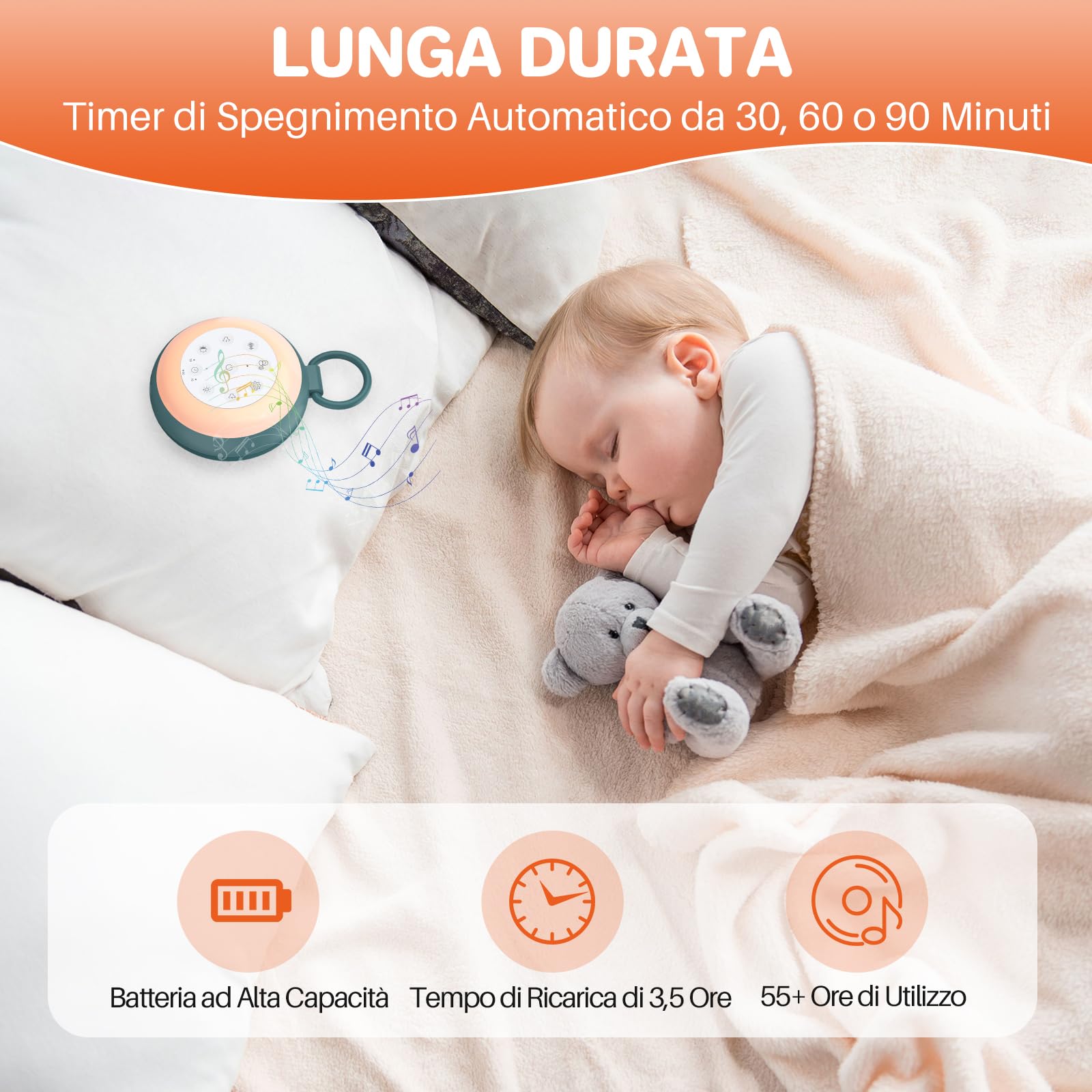 FUNYKICH Rumori Bianchi per Neonato con Funzione di Registrazione a 2 Segmenti e Altoparlante Senza Fili,24 Suoni Rilassanti,Macchina Rumore Bianco per Dormire Adulti con Luce Notturna e Timer,Blu