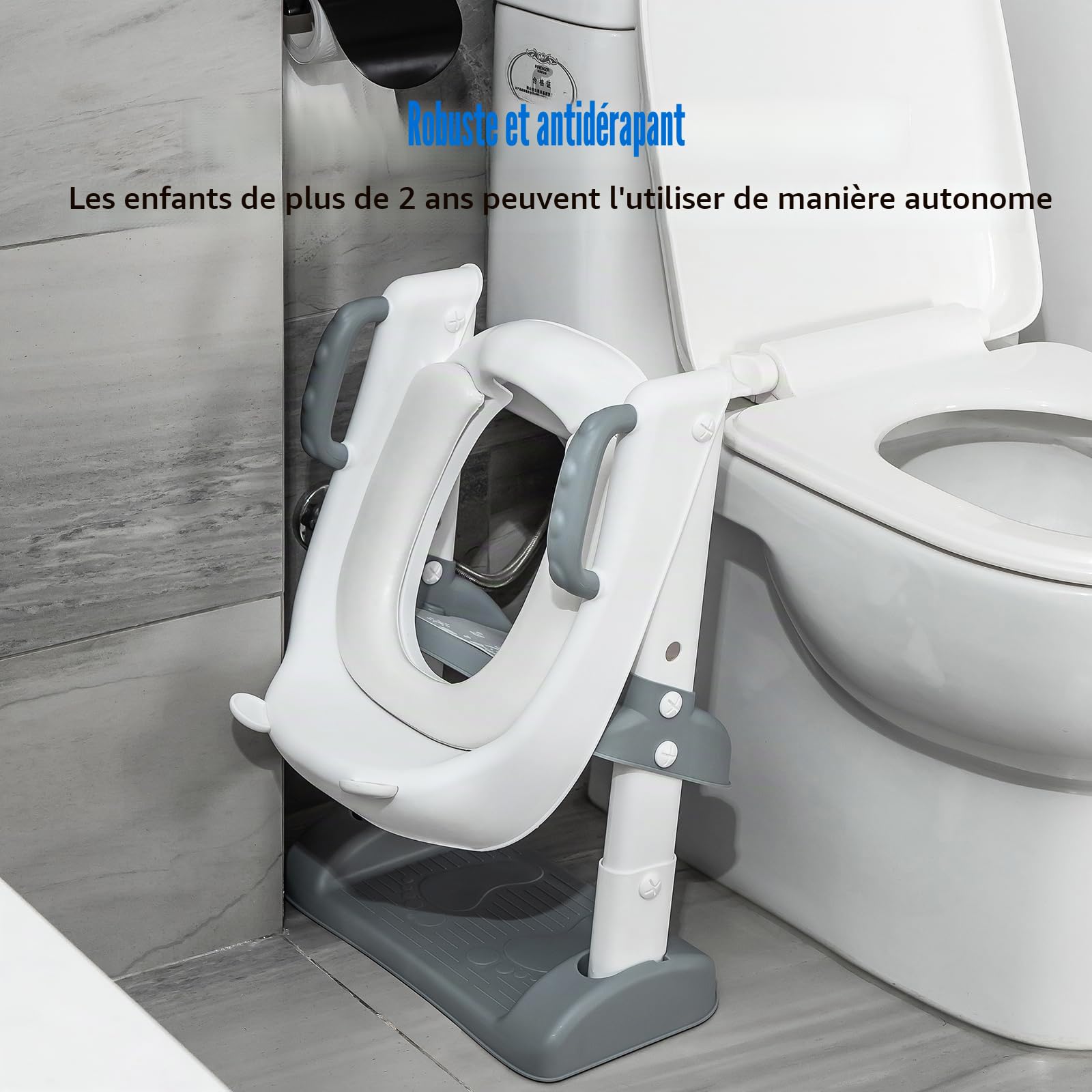 UCAMP Reducteur Toilette Enfant,Réducteur WC avec Marches,Rehausseur Toilette Enfant avec PU-Coussin,Siège de Toilette Enfant Réglable en Hauteur Pliable,éclaboussures et antidérapant,Adaptateur Toile