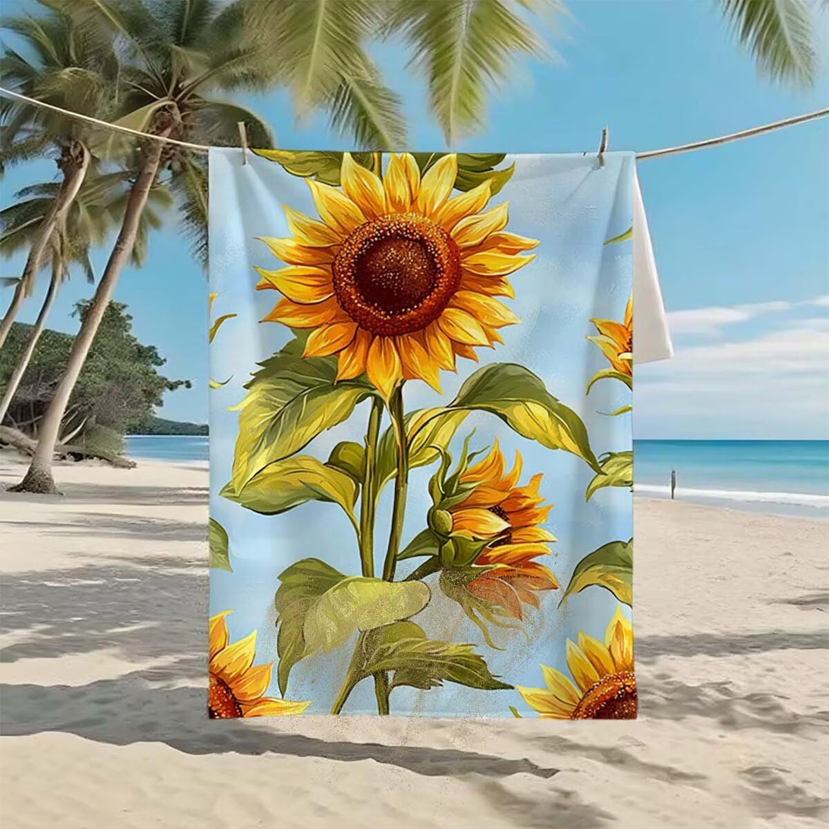 Telo Mare XXL 220x100cm/35x70cm, 2 Set Telo Mare Microfibra Girasole Asciugamano Palestra Uomo, Antisabbia, Leggero, Asciugatura Rapida, Teli da Spiaggia Grandi Accessori per Camping Natation H-70