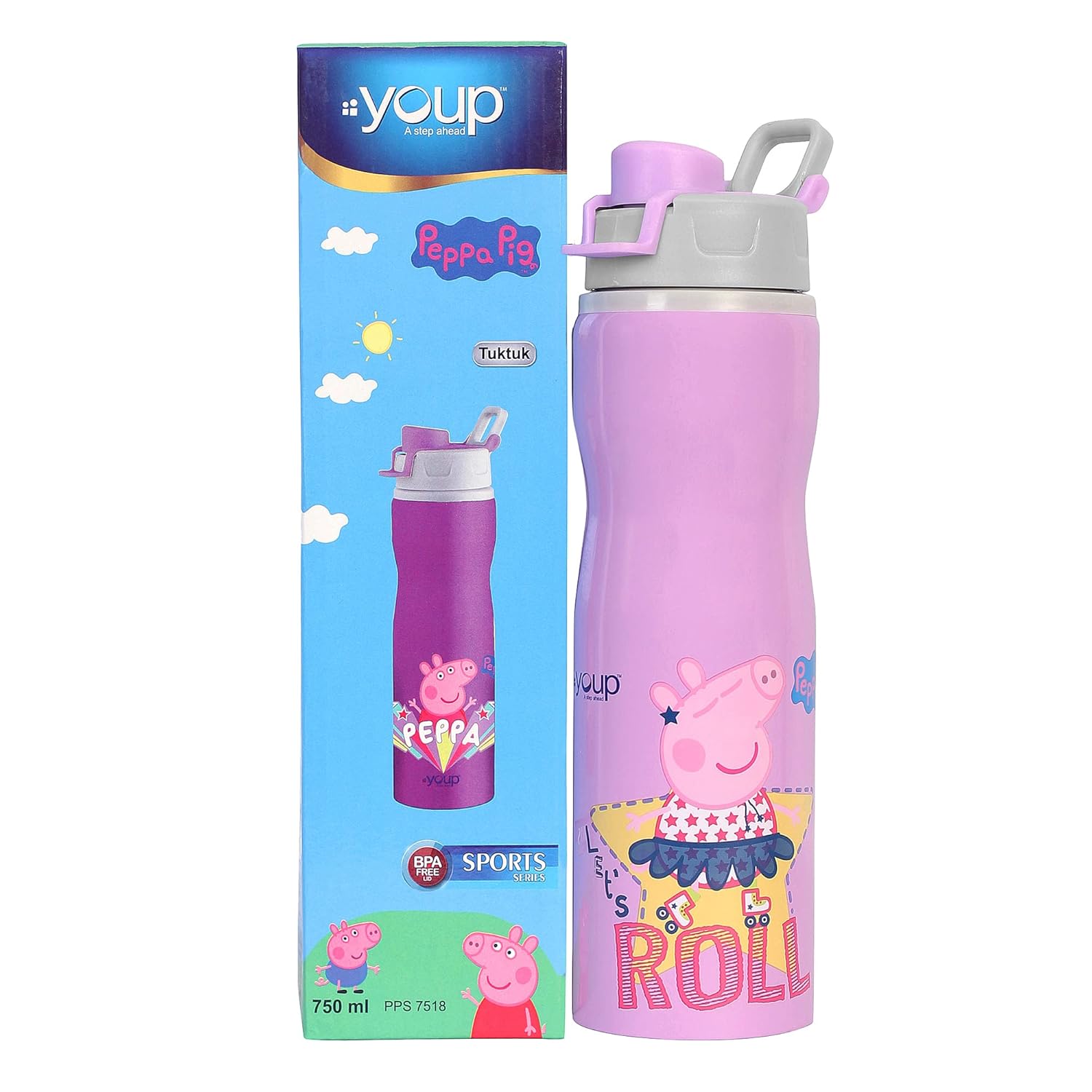Youp Stainless Steel Purple Color Peppa Pig Kids Water Bottle TUKTUK