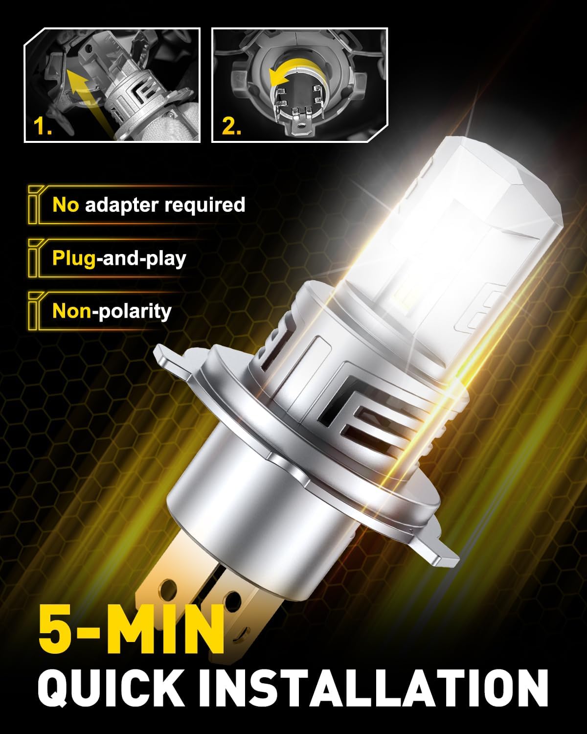 AUXITO 9003/H4 LED Fog Bulb, 6500K White,30000LM Brightness, Canbus Ready, Wireless Plug and Play, Pack of 2