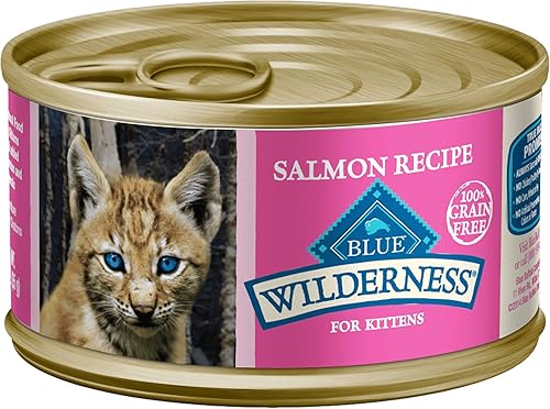 Miniatura 4 de Blue Buffalo Wilderness Kitten Food, paté de comida húmeda para gatos con alto contenido de proteínas y sin granos, recetas de pollo y salmón, latas