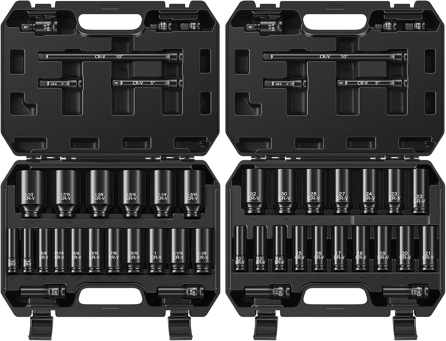 Reniteco 25-Piece 1/2" Metric Drive Socket Set and SAE Drive Socket Set