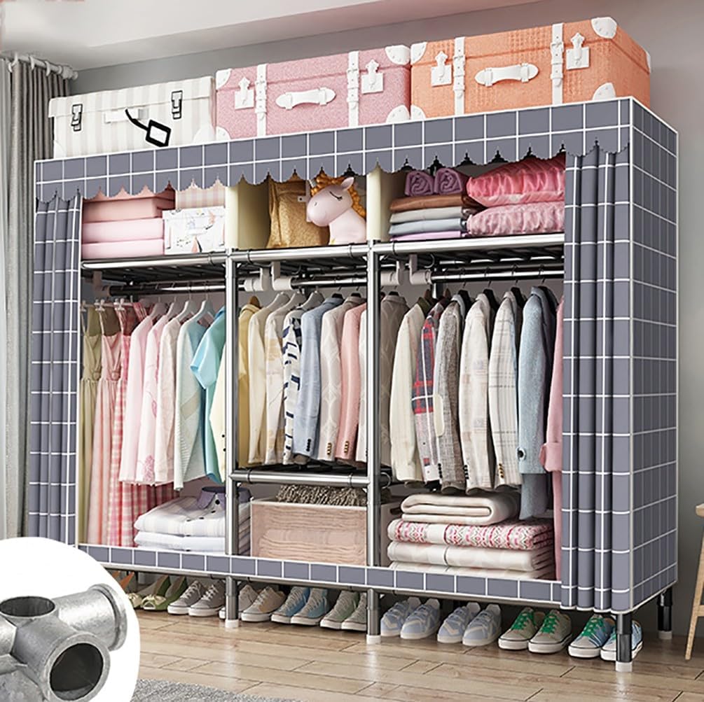 Fabric Wardrobes,Portable Wardrobe Storage Closet Portable Closet Shelves,168 * 175 * 46CM Comfortable Fabrics, Steel Framework, Extra Strong and Durable for Clothes