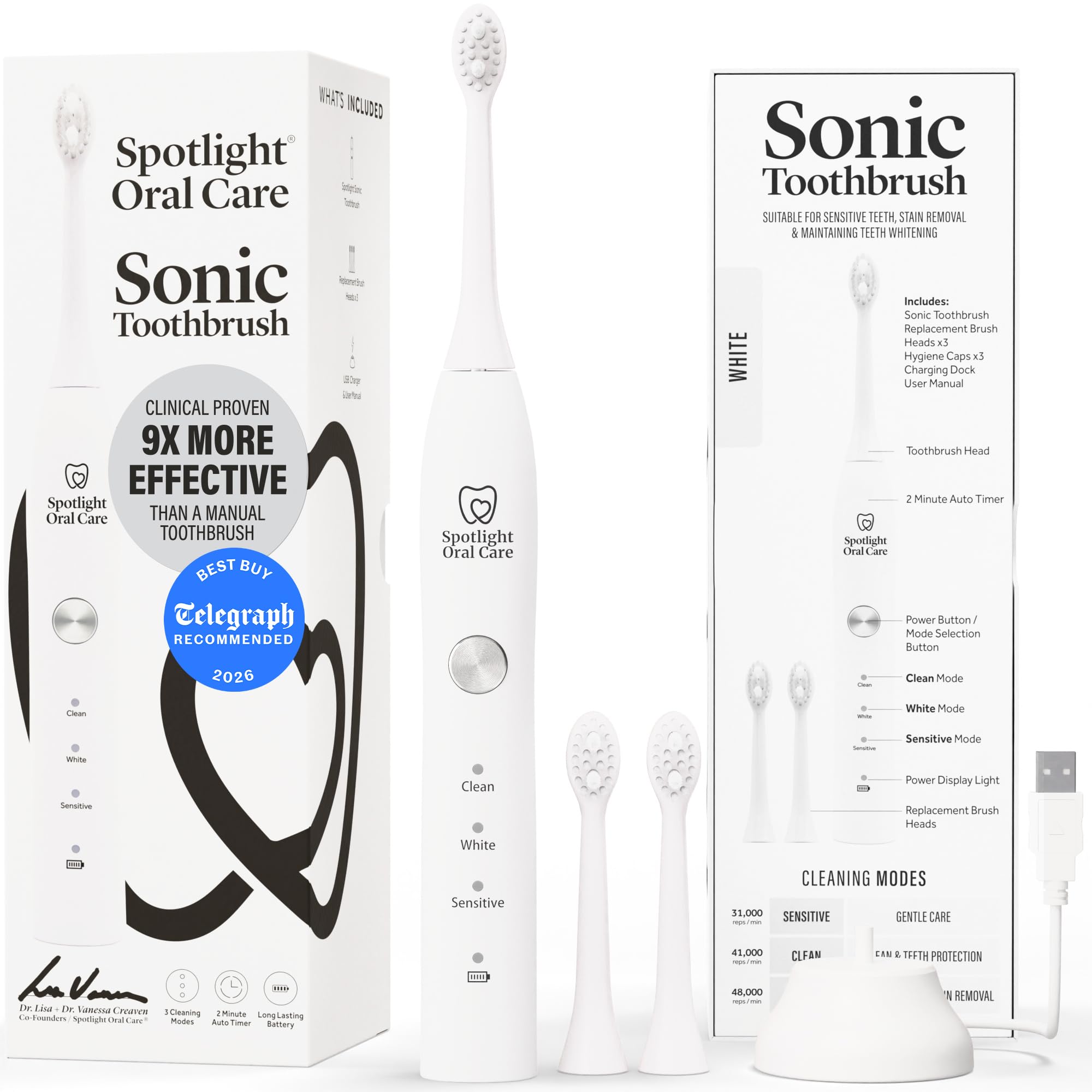 Spotlight Oral Care Sonic Toothbrush | Gentle & Effective Electric Toothbrush | 2-Minute Self Timer | Long Lasting Rechargable Battery | 3 Speed Settings Cleaning-Whitening-Sensitive-image-12