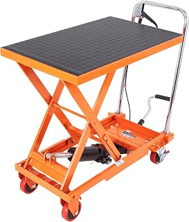 VEVOR Hydraulic Lift Table Cart, 500lbs Capacity 28.5" Lifting Height, Manual Single Scissor Lift Table with 4 Wheels and Non-Slip Pad, Hydraulic Scissor Cart for Material Handling, Orange