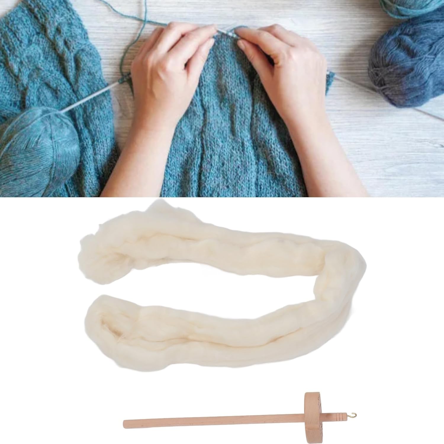 Drop Spindle,Professional Wooden Drop Spindle Kit,Drop spindles for spinnings Wool,Drop Spindle Top Whorl Drop Spindle Kit, Yarn Spinnings Kit with Wool Top for Beginners