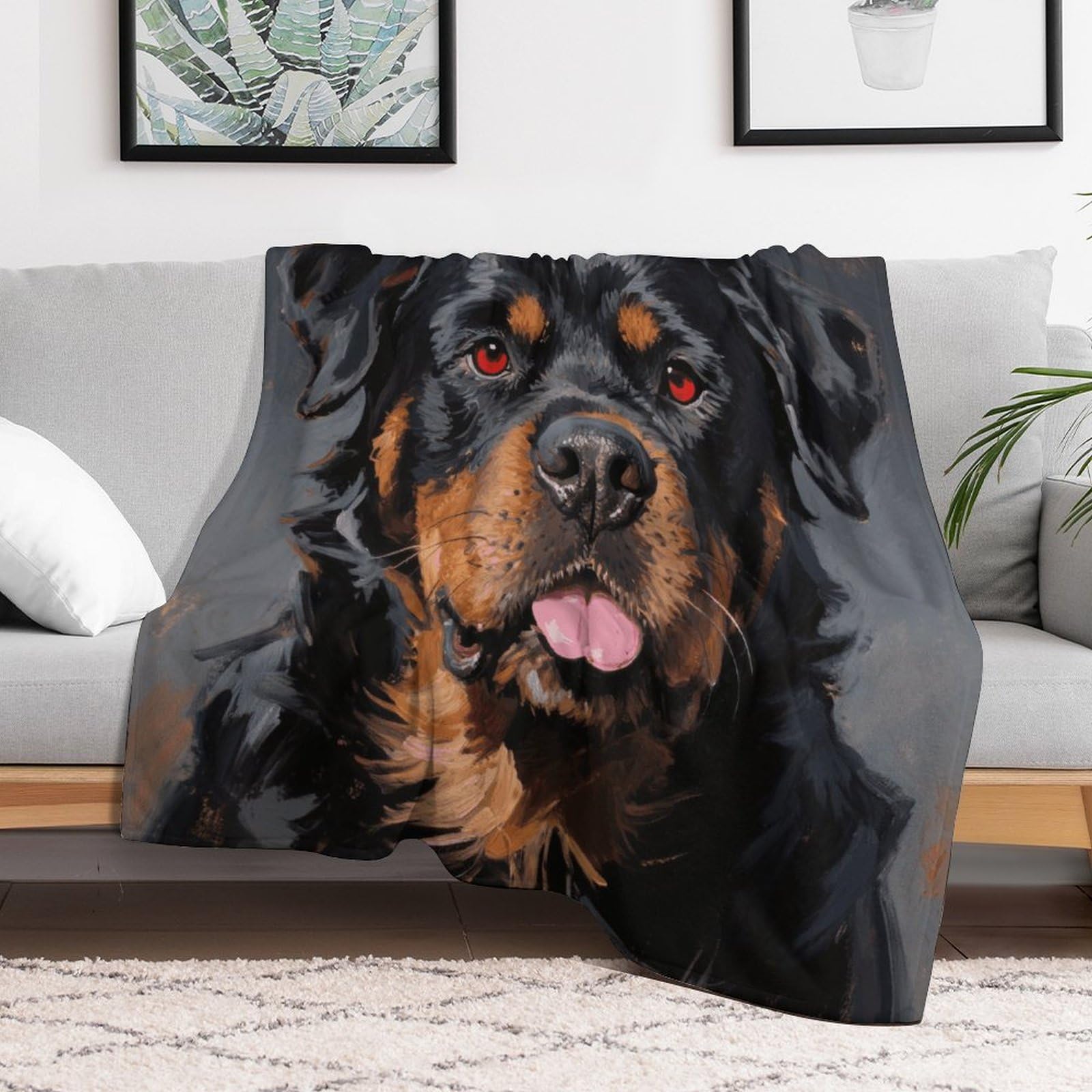 Custom Cool Rottweiler Dog Blanket Lightweight Flannel Fleece Throw for Couch Sofa Bed Luxury Soft Cozy Plush Lap Bedtime Blanket for All Seasons Bedroom Home Decor Gifts 40x50