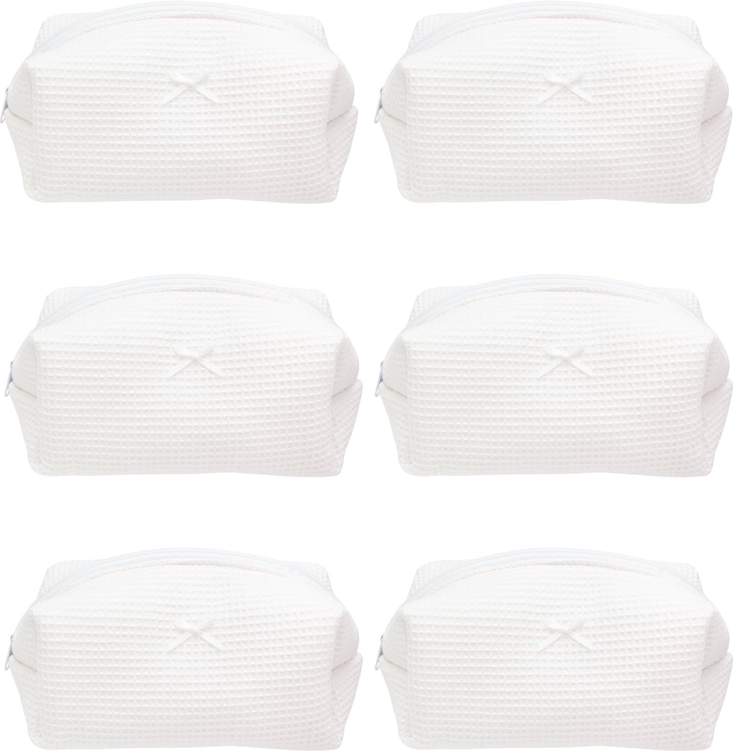 PAZIMIIK 6PCS Cozy Makeup Bag SET Travel Cosmetic Bag for Women Soft Toiletry Bag Aesthetic Makeup Organizer Portable Large Zipper Pouch for Skincare Beauty Accessories Brushes Waffle Check White