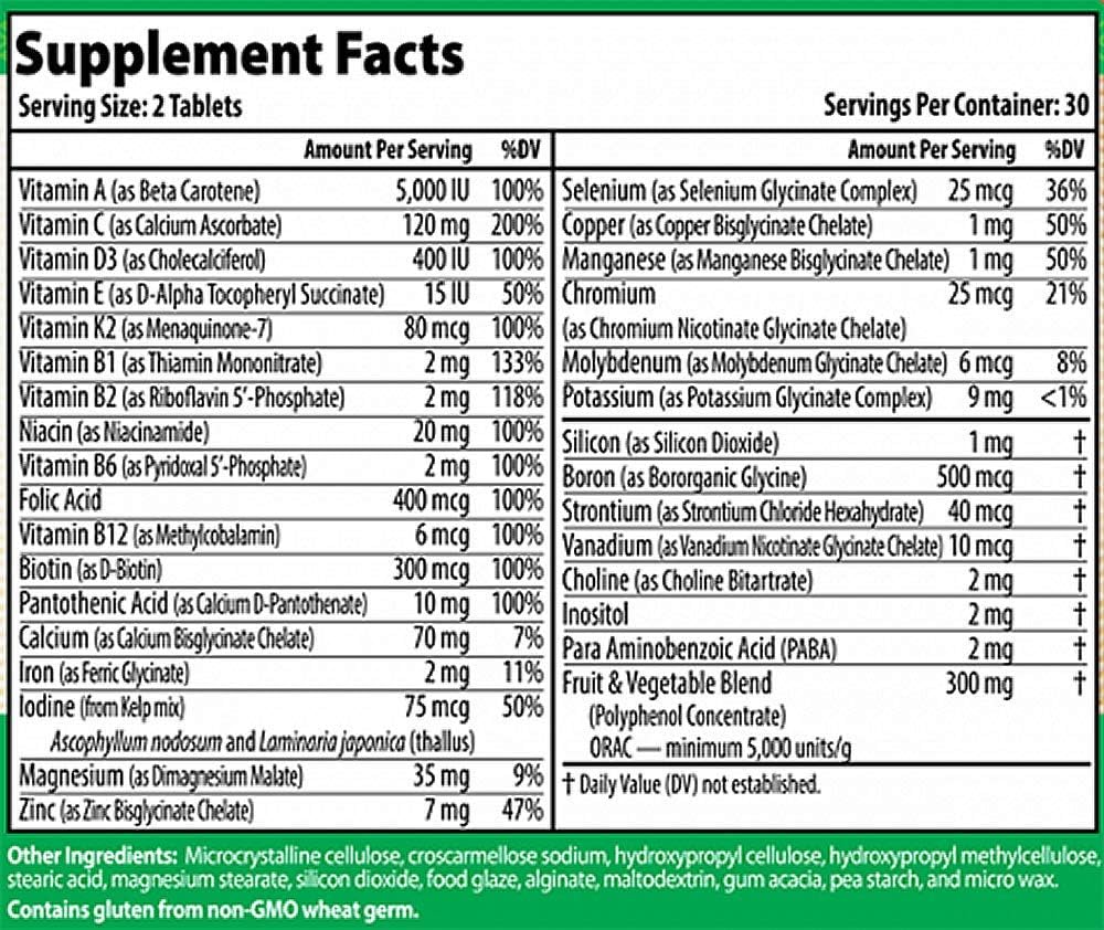 Daily Multivitamin and Mineral Supplement. Complete Daily Vitamins for Energy Management with Antioxidant Blend for Immune Support. 60 Tablets
