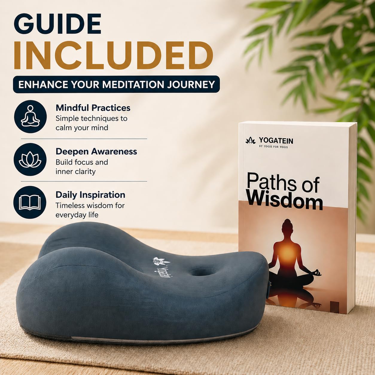 AetherForm - Cojín ortopédico de meditación, asiento ergonómico de tres puntos con alivio de coxis y soporte contorneado para sentarse conscientemente, yoga y relajación (azul, grande)