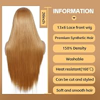 Sapphirewigs Hosszú Egyenes Paróka - Sárgásbarna, 66 cm, Hőálló Szintetikus Haj, 13x6 Csipke Előrész, 150% Dússág, Partikra és Hétköznapi Vi 2