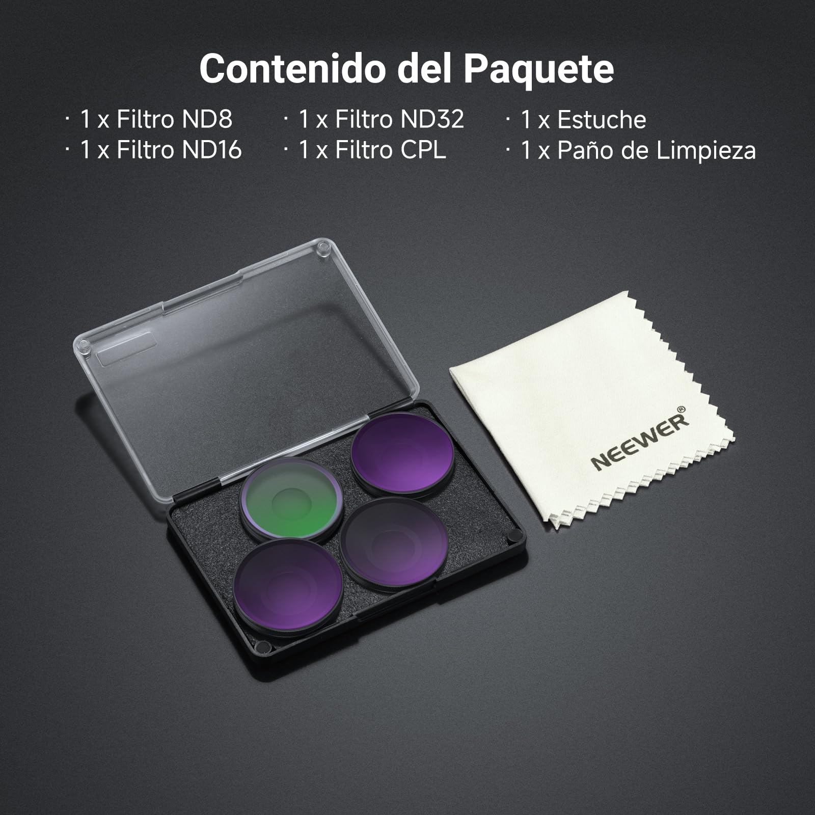 NEEWER CPL + ND Filtro Juego Compatible con DJI Osmo Action 6 Solo, 4 Pack ND8/16/32 Ajustable Polarizador Circular, Objetivo Polarizer, Accesorio Action Cam con Revestimiento Multicapa Rosca, FL-B100