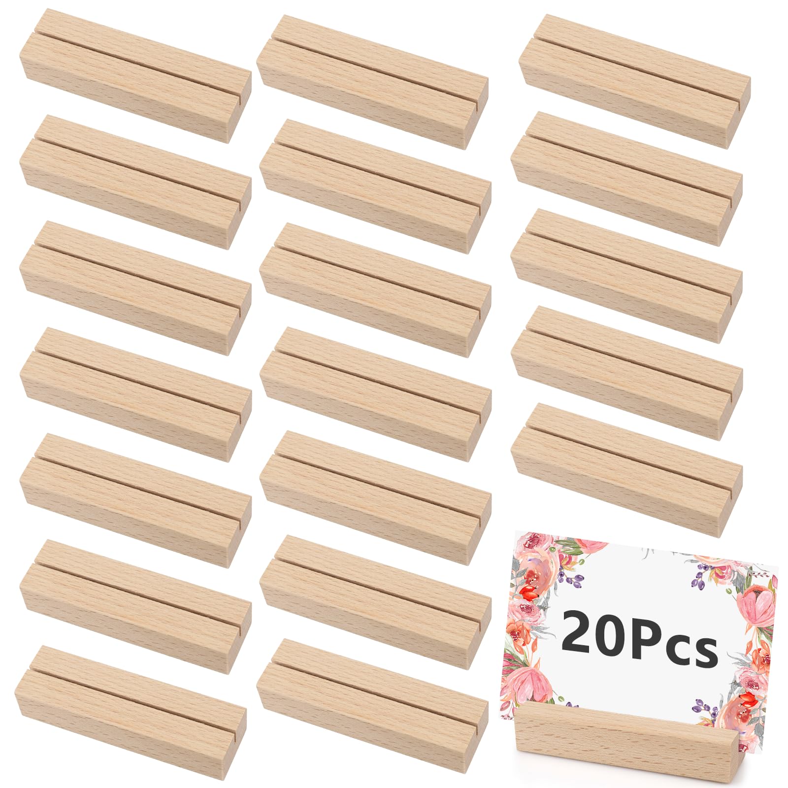 Csuntikulo Pack of 20 Wooden Card Holders, Place Card Holder, Wooden Menu Card Holder, Postcard Holder, Card Stand Holder for Weddings, Banquet Photo Stands, Parties