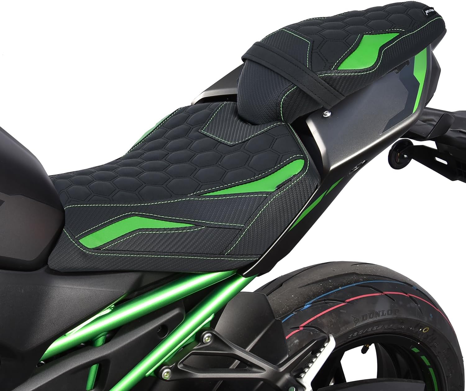 Motorcycle Rider Passenger Comfort Seat Fit for ZR900 Z900 2025 2026, Leather Front Rear Saddle Solo Cushion Pillion Pad, Green Honeycomb