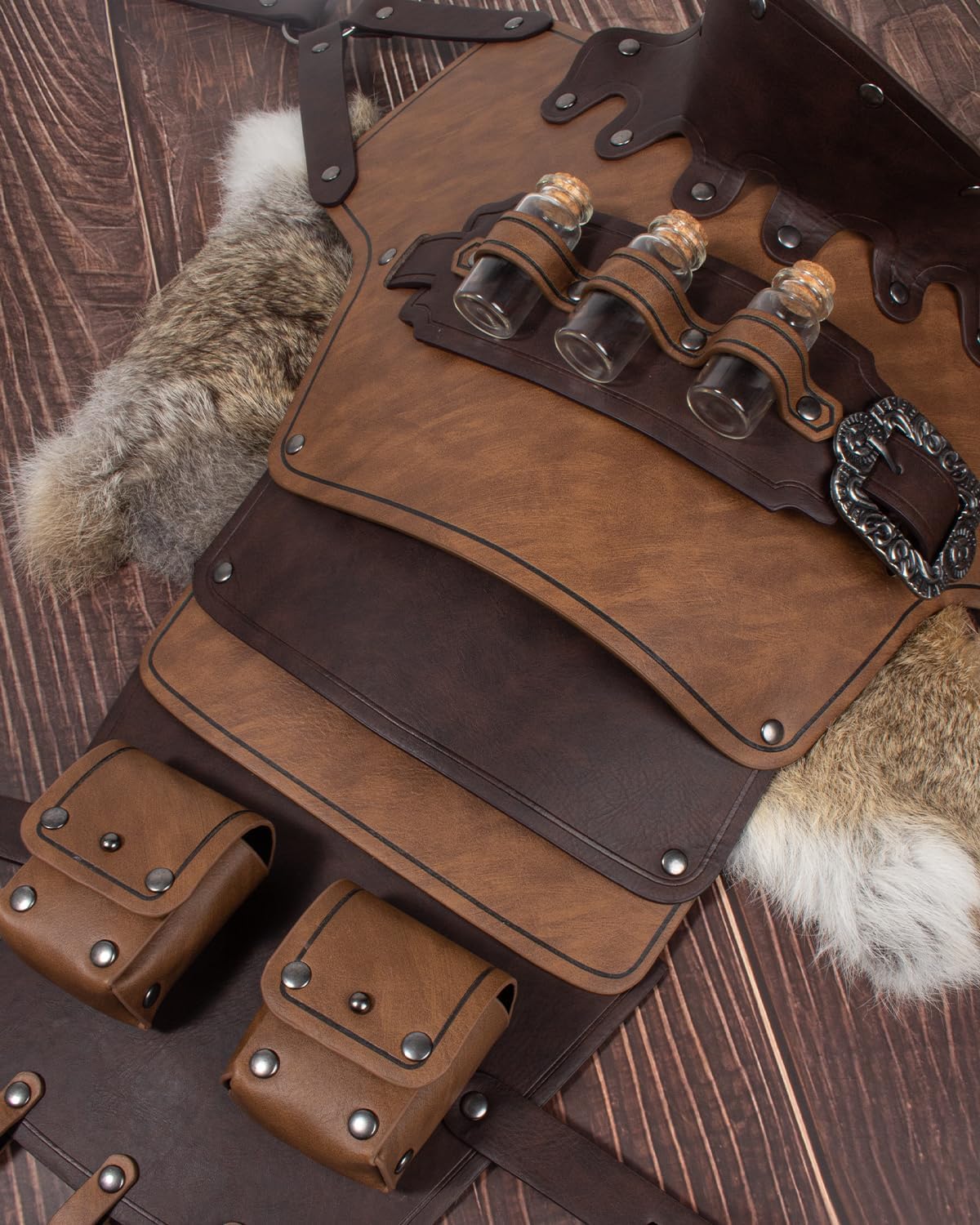 SUMGOGO Single Shoulder Armor Vials Coin Pouch Retro Medieval Knight Shoulder Armors Pauldron Renaissance Cosplay Viking Costume (Brown a) - Image 4
