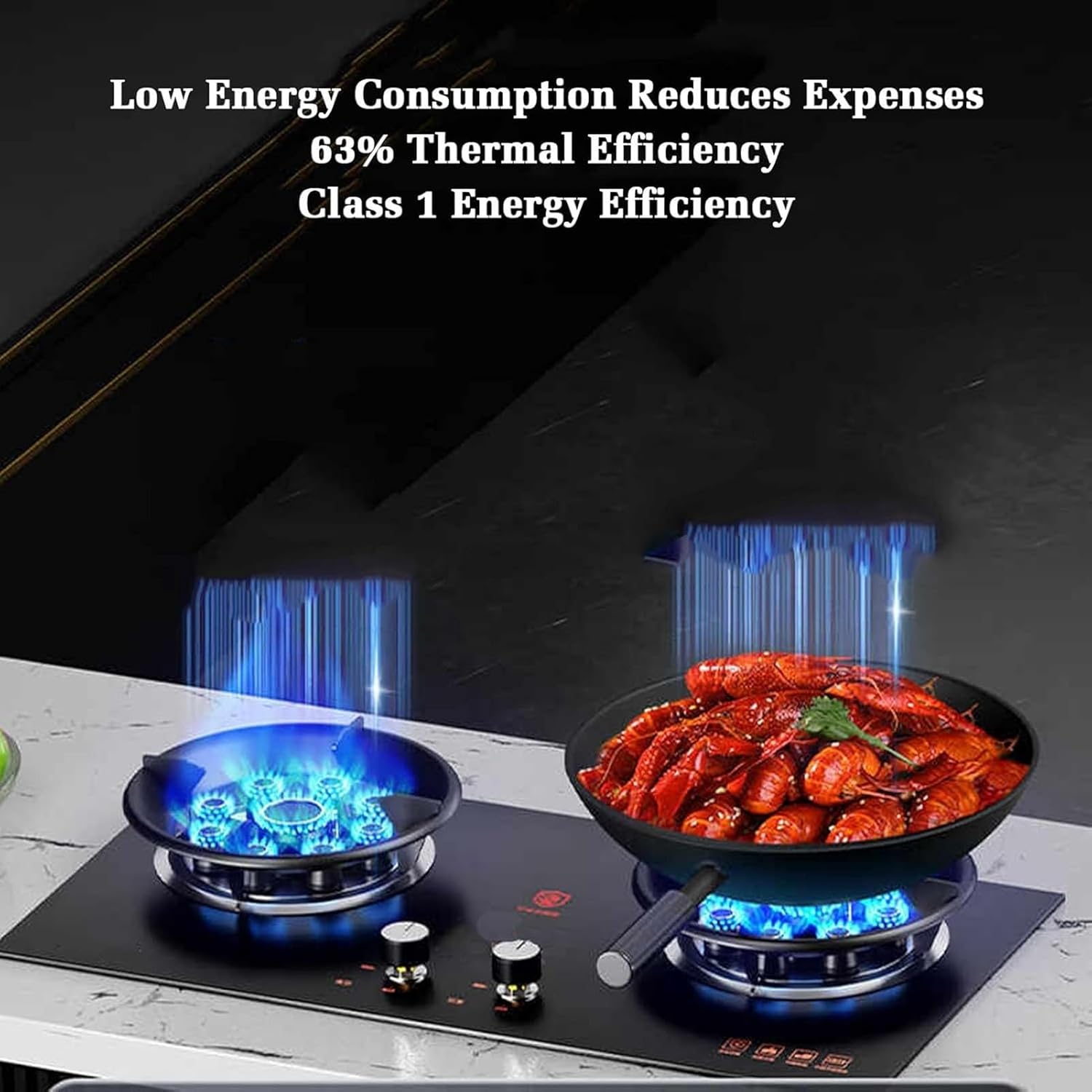 2 Burners Gas Stove, 5. KW Kitchen Cooker, Tabletop and Flush-mounted Ranges, Cast Iron Pan Support, Flame Out Protection Prevent Leakage(LPG)(NG)