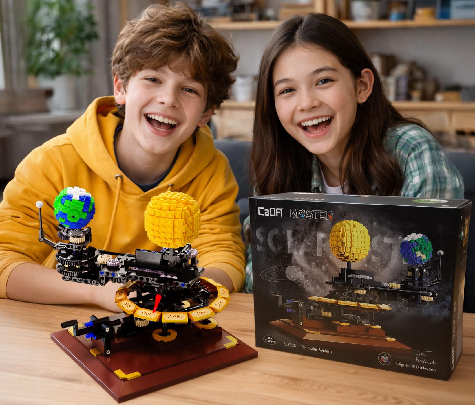 JAMARA 402864 CADA Solar System Bricks, für Kinder Technik Spielzeug ab 8 Jahre, Geschenkidee für Kids, Klemmbausteine Set, Mechanisch drehbare Rotation von Sonne, Erde und Mond