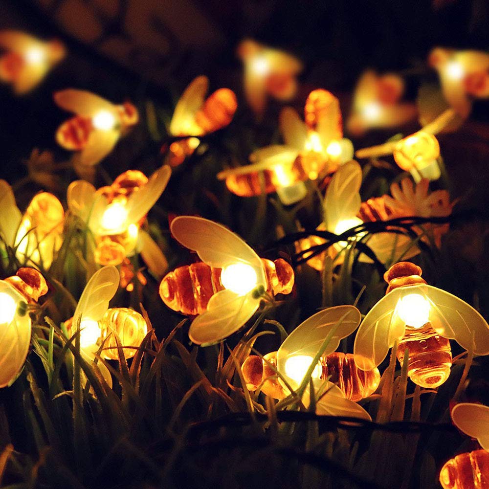 Millya Uk Bee Solar Power Energy String Light Honey Fairy String Lights Waterproof Outdoor/Indoor Garden Lighting(6.5M)