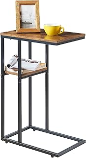 Somdot Side Table, Sofa End Table with Storage Shelf, C Shaped TV Tray Table, Serving Snack Table for Couch Bed, Easy Assembly - Rustic Brown/Black